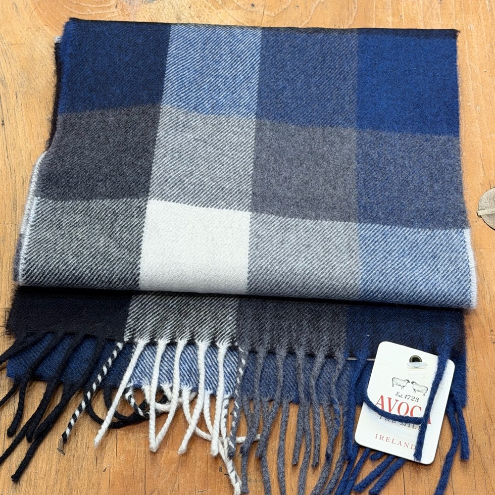 Avoca Blue Plaid Wool Scarf - Women's Accessory